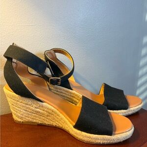 J Crew Black Espadrille Wedge Sandals